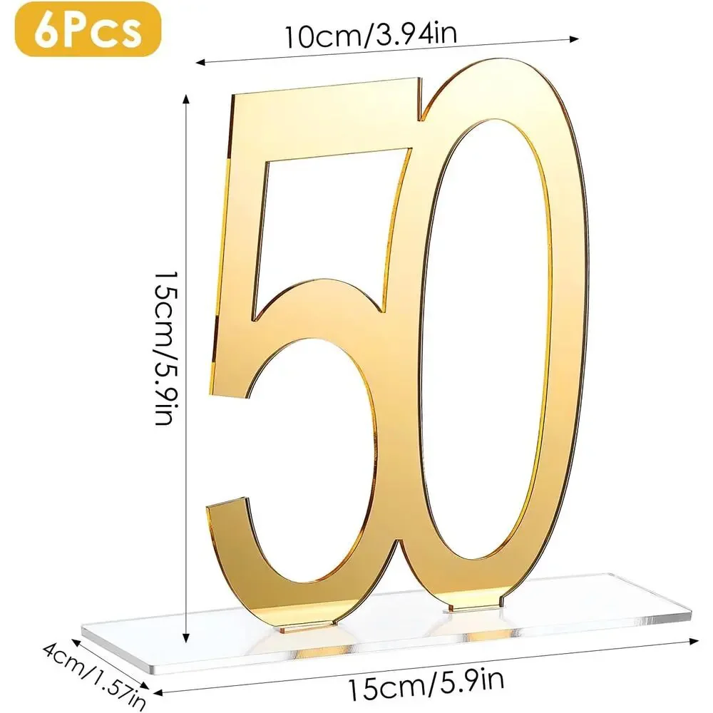 6 Pcs Mirror Gold 50th Birthday Decorations